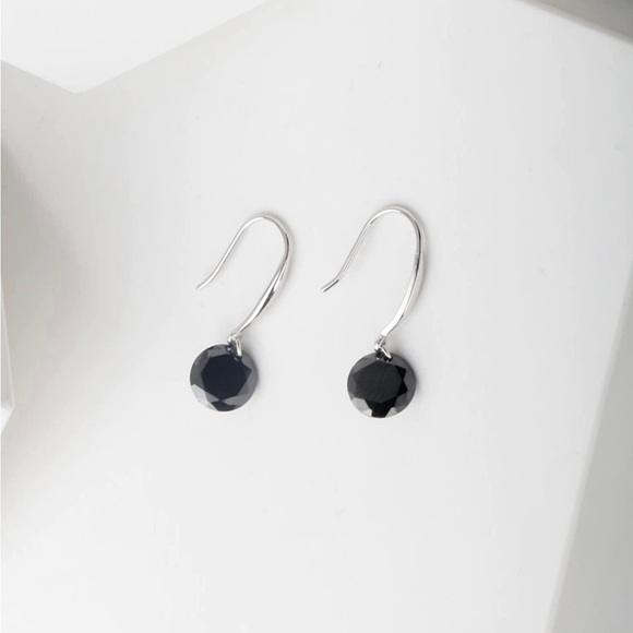 Black Onyx 925 Sterling Silver 2ct Cubic Diamond Stone Dangle Earrings 🖤✨ - Picture 1 of 6